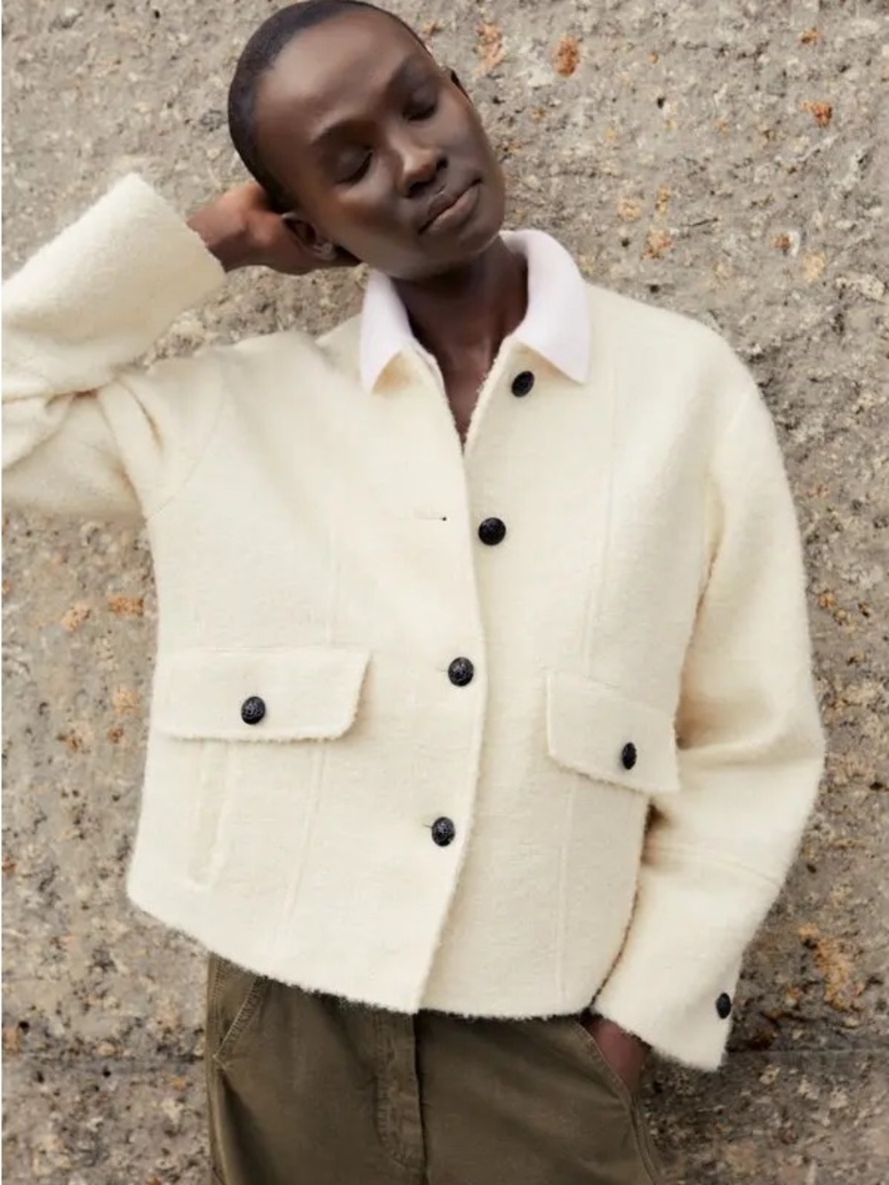 ME+EM Cream Wool Short Pea Coat with Black Buttons - Picture 4 of 9